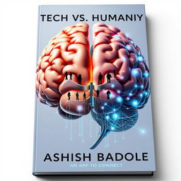 A visually stunning book cover featuring a large, detailed image of a brain, where one half flawlessly represents a human brain with natural flesh tones and warm highlights, symbolizing human intellect and emotion