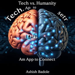 A large and detailed image of a brain, split into two distinct halves: one side showcasing a realistic human brain in natural flesh tones with warm highlights, while the other side is composed of circuits and digital pathways in metallic grays and electric blues