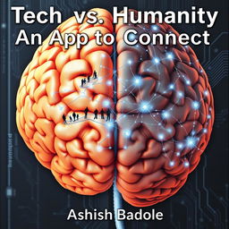 A large and detailed image of a brain, split into two distinct halves: one side showcasing a realistic human brain in natural flesh tones with warm highlights, while the other side is composed of circuits and digital pathways in metallic grays and electric blues