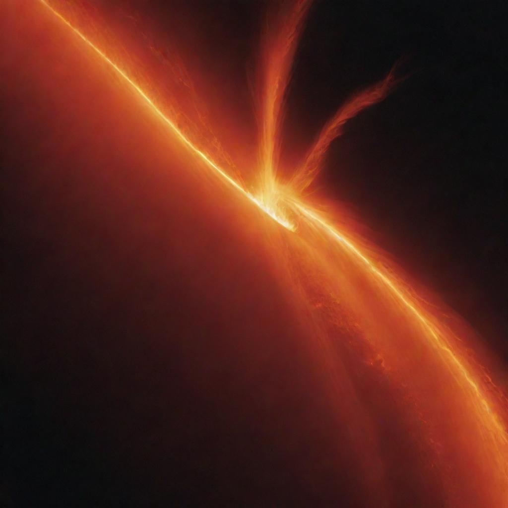 Visualize a solar tornado: a swirling column of plasma, radiating intense, fiery glow reaching thousands of miles high against the backdrop of the solar surface's turbulent inferno