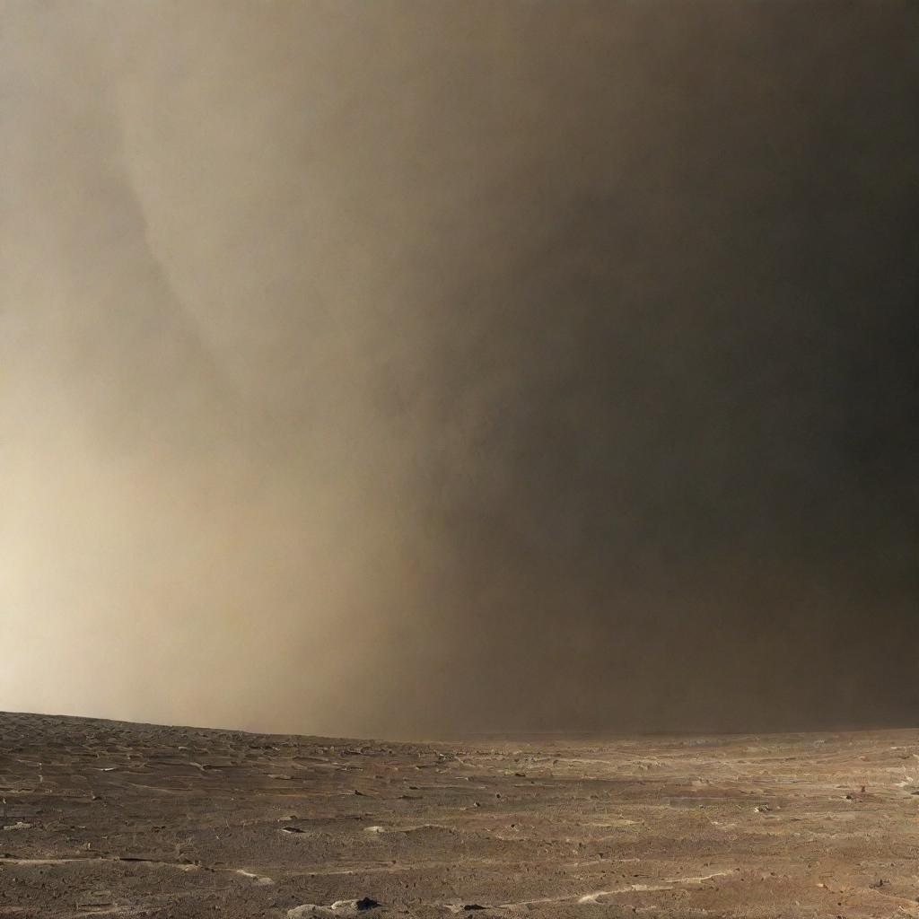 Visualise a tornado on Mercury: a swirling dust storm against a barren, crater-pocked landscape, with the intense sunlight casting long, harsh shadows