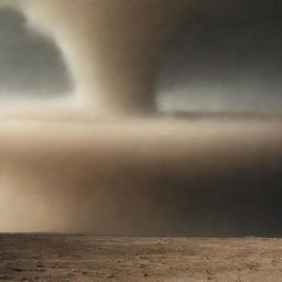 Visualise a tornado on Mercury: a swirling dust storm against a barren, crater-pocked landscape, with the intense sunlight casting long, harsh shadows