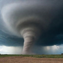 Picture an Earth tornado: a mighty wind vortex spiral trending up to the stormy sky, ripping through the serene rural landscape pulling debris into its violent swirl