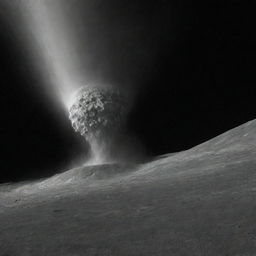 Visualize a hypothetical tornado on Ceres: a towering whirlwind of dust and icy particles, thrusting upward from the craggy, icy surface of the dwarf planet