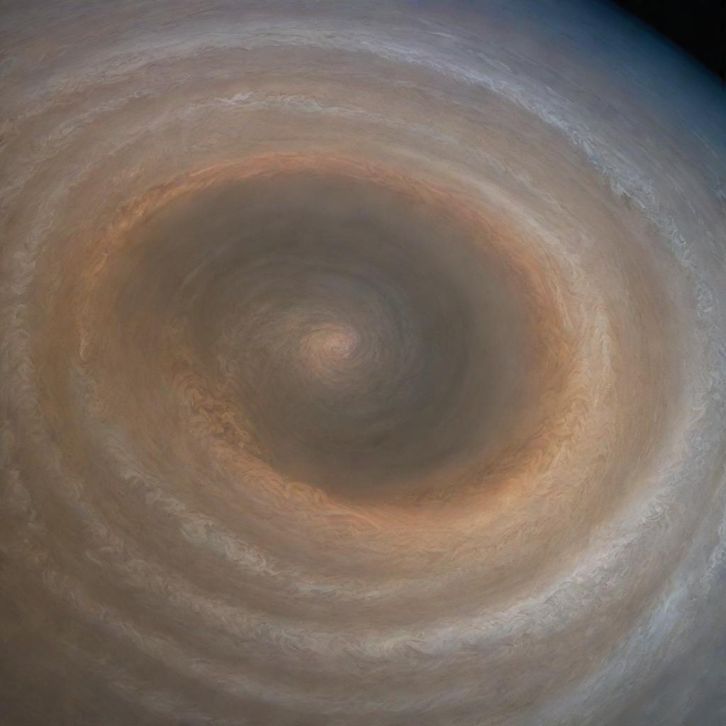 Imagine a Jovian tornado: enormous swirling storms within the multicolored, gaseous atmosphere of Jupiter, surrounded by the planet's characteristic swirling cloud bands