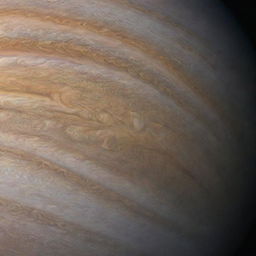 Imagine a Jovian tornado: enormous swirling storms within the multicolored, gaseous atmosphere of Jupiter, surrounded by the planet's characteristic swirling cloud bands