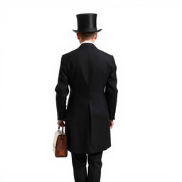 A full-length portrait of a Victorian man, viewed from the back