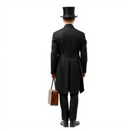 A full-length portrait of a Victorian man, viewed from the back