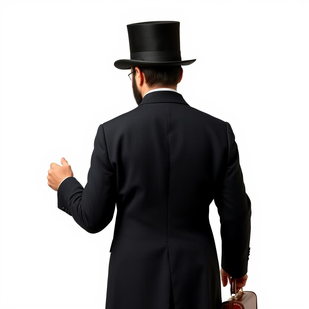 A full-length portrait of a Victorian man, viewed from the back