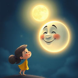 Uncle Moon shines brightly in the night sky, casting a warm and guiding light that beautifully illuminates Twinkle's path below