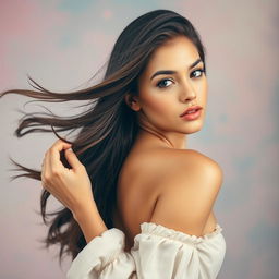 A stunning young woman posing confidently, showcasing her beauty in an artistic and tasteful manner