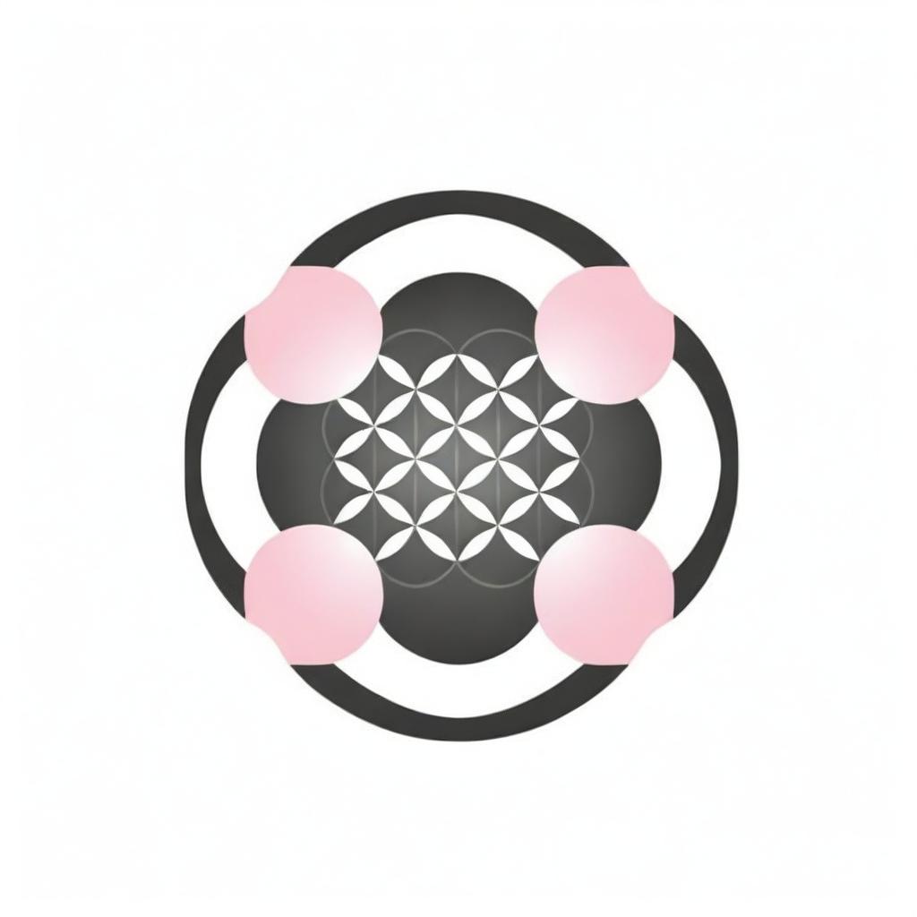 Create a graphic logo of the Flower of Life with the sun, having 8 white and pink petals, for company usage.