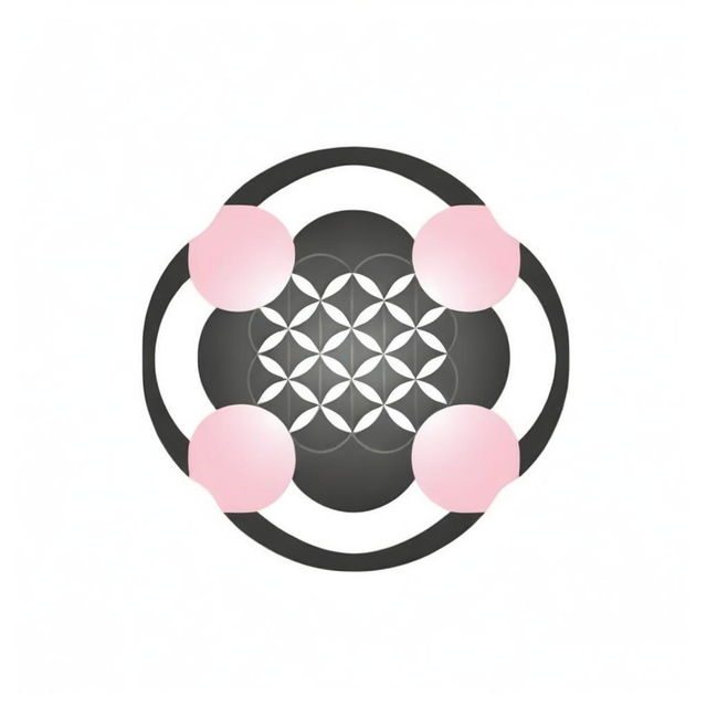 Create a graphic logo of the Flower of Life with the sun, having 8 white and pink petals, for company usage.