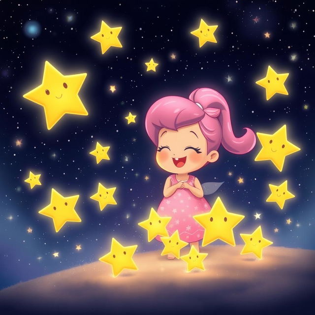 Twinkle joyfully reunites with her family of stars, her own glow radiating brightly among them in the vast night sky