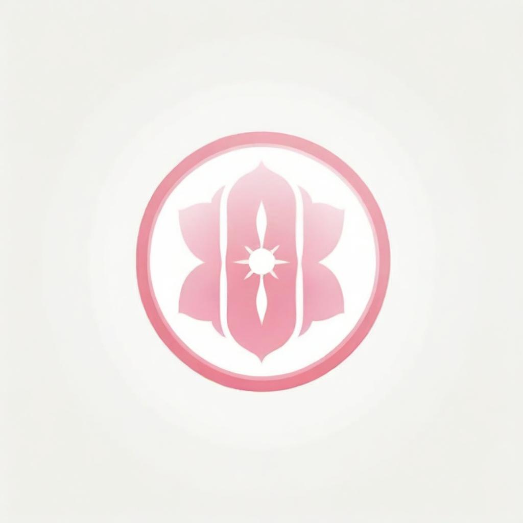 A clean, white and pink graphic logo featuring the Flower of Life with a sun at its core having eight petals for corporate use