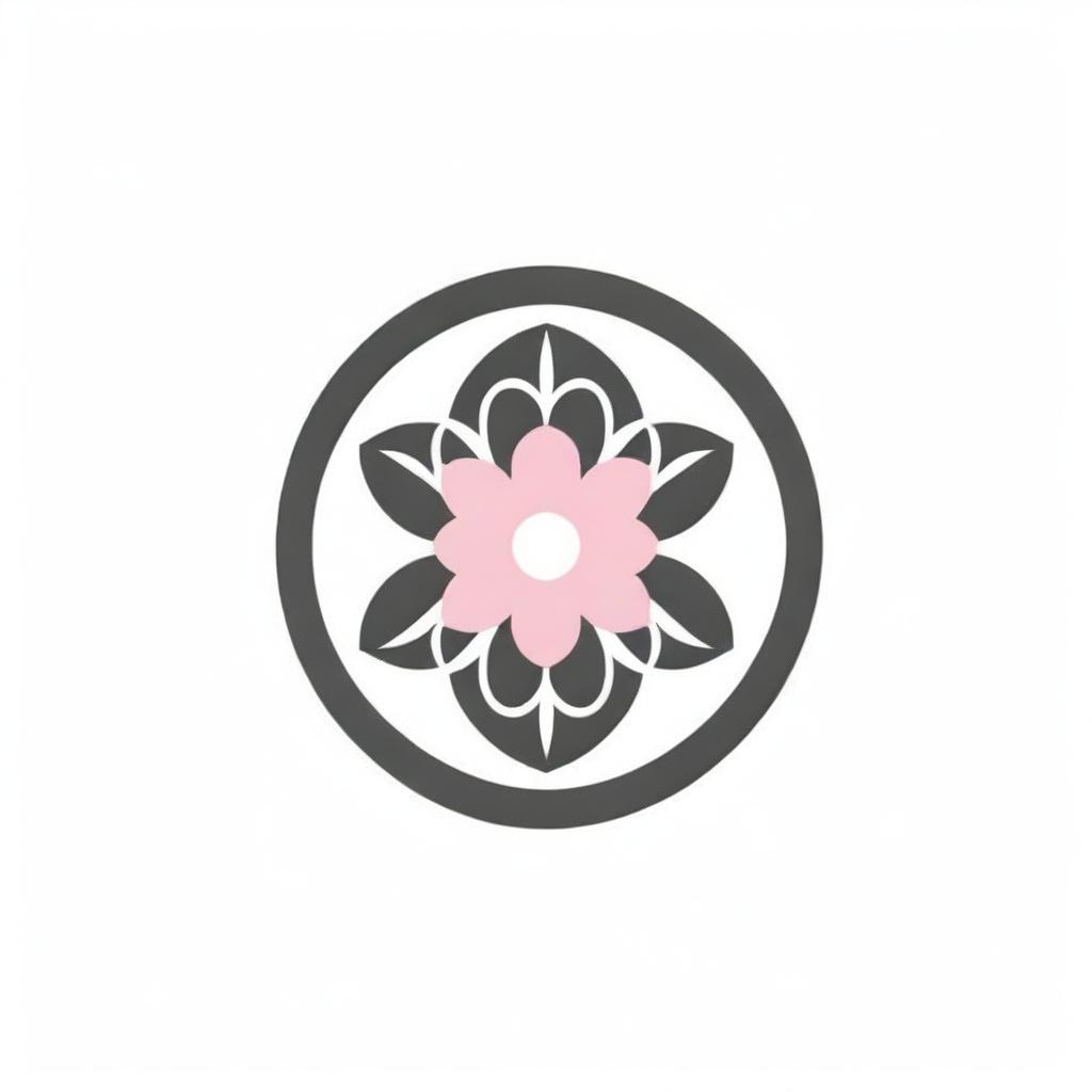 A clean, white and pink graphic logo featuring the Flower of Life with a sun at its core having eight petals for corporate use