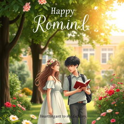 A book cover depicting a romantic story set in a school environment with a nature-inspired theme