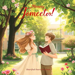 A book cover depicting a romantic story set in a school environment with a nature-inspired theme