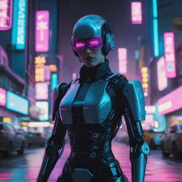 A cyberpunk character dressed in futuristic robotic attire