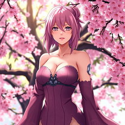 A striking and captivating illustration of a mature version of Sakura Haruno from Naruto, portrayed in an artistic, tasteful manner