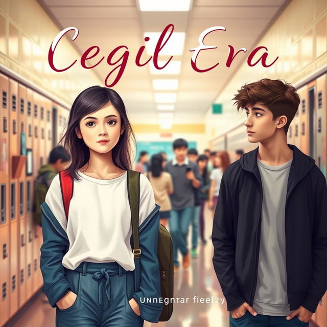 A book cover for a romantic story titled 'Cegil Era', focusing on unrequited love in a school setting