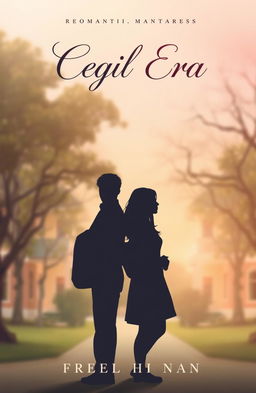 A book cover design illustrating a romantic story set in a school environment, featuring a silhouette of a couple standing side by side, their faces turned away so that their features are not visible