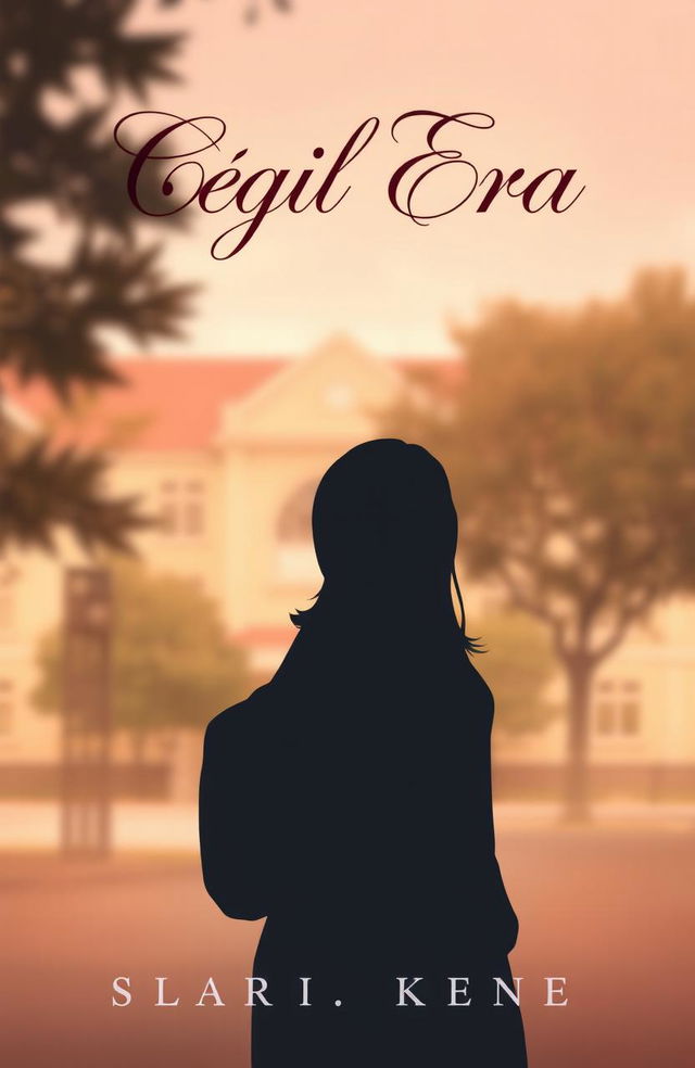 A book cover design illustrating a romantic story set in a school environment, featuring a silhouette of a couple standing side by side, their faces turned away so that their features are not visible