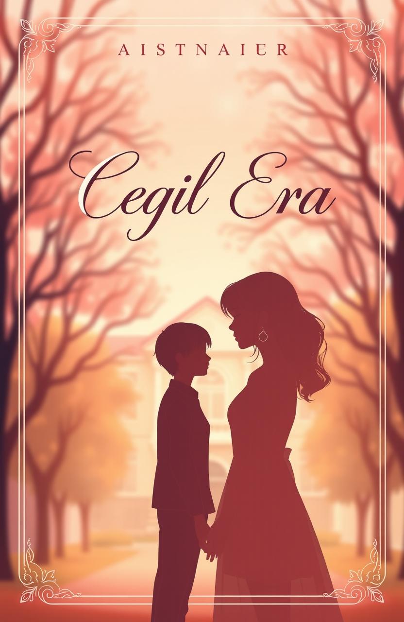 A book cover design illustrating a romantic story set in a school environment, featuring a silhouette of a couple standing side by side, their faces turned away so that their features are not visible