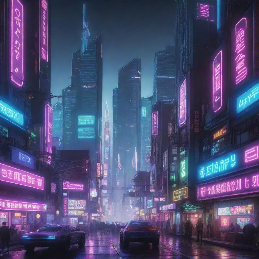 A detailed cyberpunk scene