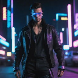 A handsome man dressed in a cyberpunk costume