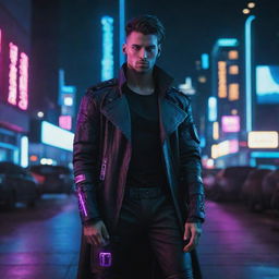 A handsome man dressed in a cyberpunk costume