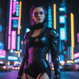 A remarkably beautiful woman dressed in a cyberpunk costume