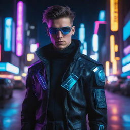 An exceptionally handsome young man dressed in a cyberpunk costume