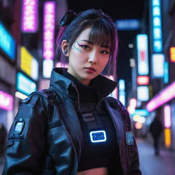 An exceptionally beautiful young Japanese woman dressed in a cyberpunk outfit