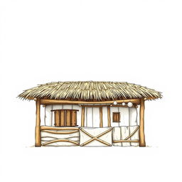 An illustration of a rustic stable (pesebre) with a thatched roof, set against a crisp white background