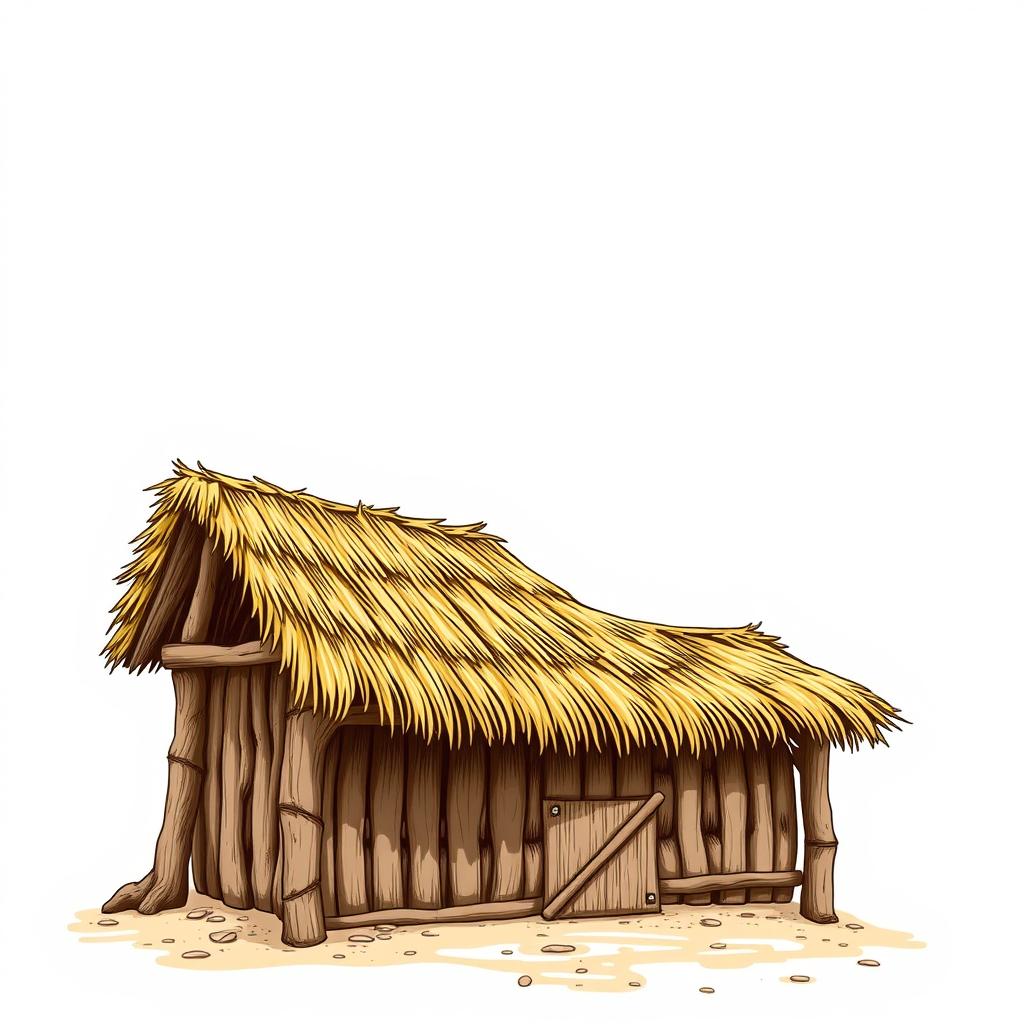 An illustration of a rustic stable (pesebre) with a thatched roof, set against a crisp white background