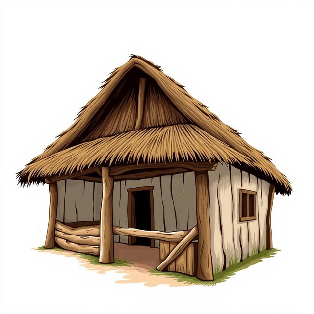 An illustration of a rustic stable (pesebre) with a thatched roof, set against a crisp white background