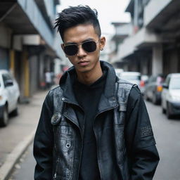 An Indonesian young man styled in distinctive cyberpunk fashion.