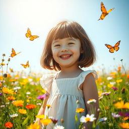 A picturesque scene in a vibrant meadow filled with colorful wildflowers under a clear blue sky