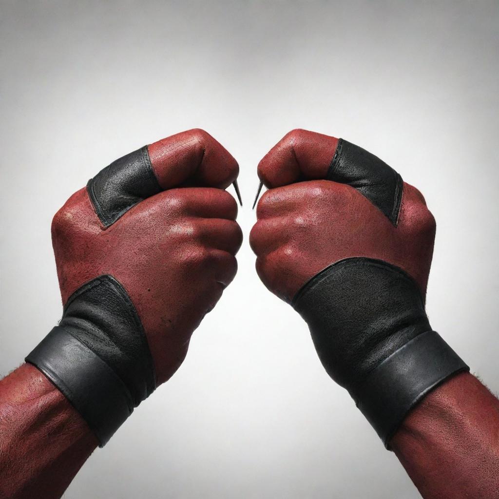 Wolverine and Deadpool's hands coming together to form a heart shape