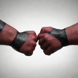 Wolverine and Deadpool's hands coming together to form a heart shape