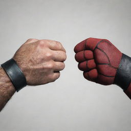 Wolverine and Deadpool's hands coming together to form a heart shape