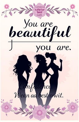 A motivational poster designed for women to boost their self-confidence and beauty, featuring an elegant and empowering design