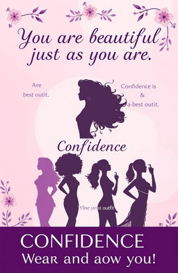 A motivational poster designed for women to boost their self-confidence and beauty, featuring an elegant and empowering design