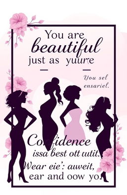 A motivational poster designed for women to boost their self-confidence and beauty, featuring an elegant and empowering design