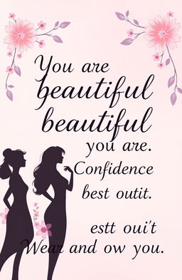 A motivational poster designed for women to boost their self-confidence and beauty, featuring an elegant and empowering design