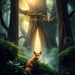 A captivating book cover design featuring a mystical forest scene, with towering ancient trees and a soft, glowing light filtering through the leaves