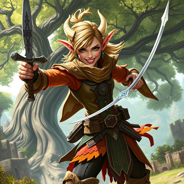 A dynamic and adventurous swashbuckling elf in the Pathfinder world, showcasing agility and grace