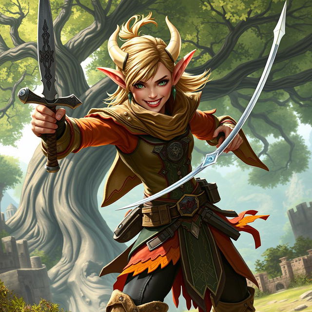 A dynamic and adventurous swashbuckling elf in the Pathfinder world, showcasing agility and grace