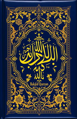 An intricate, beautifully illustrated cover of the Holy Quran, featuring ornate Islamic calligraphy and geometric patterns in vibrant colors